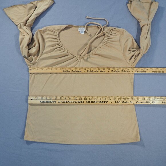 Vintage Fiorlini Shirt Womens 14/16 Tan Bell Flare Sleeve Soft Boho Cottage USA - Picture 6 of 12